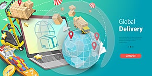 3D Vector Conceptual Illustration of Global Delivery Service