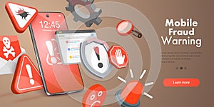 3D Vector Conceptual Illustration of Mobile Fraud Warning