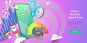 3D Vector Conceptual Illustration of Mobile Website Speed Test