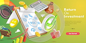 3D Vector Conceptual Illustration of Return on Investment, ROI.