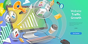 3D Vector Conceptual Illustration of Website Traffic Growth