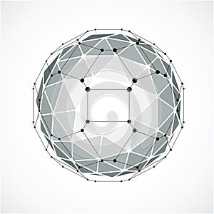 3d vector digital wireframe spherical object made using triangular facets. Geometric polygonal structure created with lines mesh.