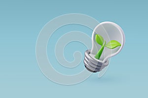 3d Vector Energy Saving Light Bulb, Green Energy, Clean Energy, Environmental Alternative Energy Concept