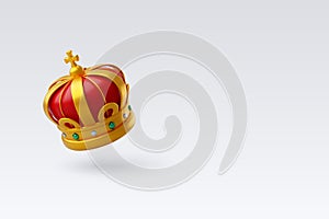 3d Vector Golden Royal Crown, Monarchy Royalty Luxury Medieval Decoration
