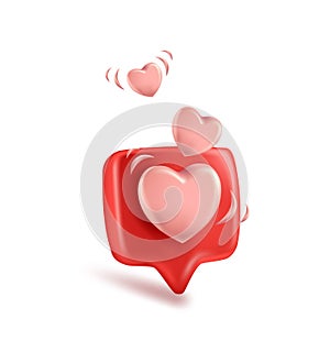 3d vector icon message dialog button with red heart. Realistic Elements for romantic design. Isolated object on white background