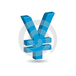3D Vector illustration of blue yen yuan sign isolated in white color background. Japanesse and Chinesse currency symbol