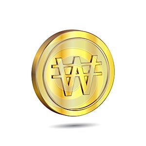 3D Vector illustration of Gold Coin with Won sign isolated on white color background.. The official currency of South Korean and