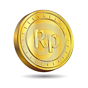 3D Vector illustration of Gold Rupiah Coin isolated on white color background. Indonesian currency symbol