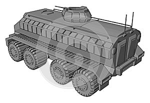 3D vector illustration of a gray armoured military vehicle