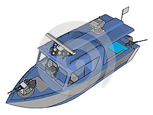 3D vector illustration of a grey and blue military boat