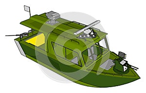 3D vector illustration of a grey and green military boat