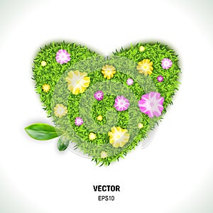 3d Vector Illustration of Heart Made of Green Grass