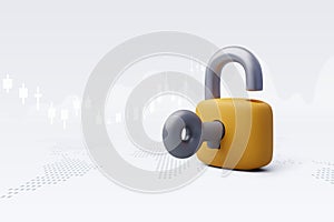 3d Vector Lock and Key, Open the lock with the key. Data Protection, Safety, Encryption, Protection, Privacy concept