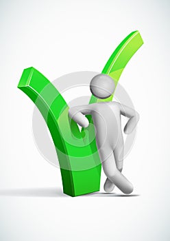 3d vector man leaning check symbol.