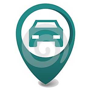 3d vector pin location in green, gps icon, parking car