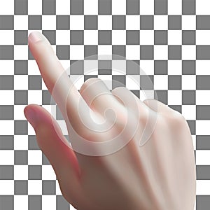 3d vector Realistic hand touching screen Isolated on on transparent background.illustration