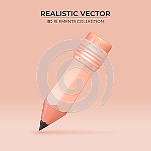 3d vector realistic pencil with rubber eraser.