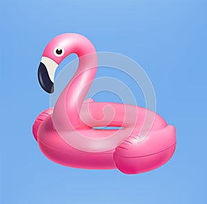 3D Vector realistic pink flamingo Swim ring on background Inflatable rubber toy for water and beach or trip safety, Isolated