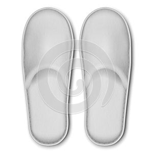 3D Vector Realistic White Detailed Blank Hotel Slippers Icon Closeup Isolated on White Background. Design Template of