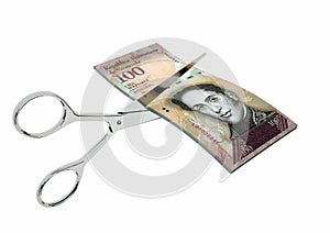 3D Venezuela Currency with pairs of Scissors