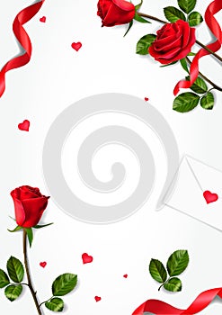 3D Vertical vector greeting cards with realistic roses, can be used as invitation card for wedding, birthday and other