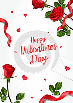 3D Vertical vector greeting cards with realitic roses to Valentine`s day, can be used as invitation card for wedding, birthday an