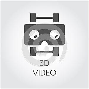 3D video design flat icon. Concept of high-definition, lcd, smart technology. Black simplicity vector pictogram