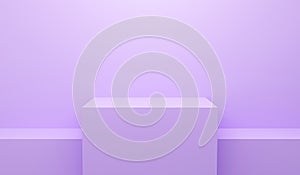 3d violet abstract geometric background. Bright pastel podium or pedestal backdrop. Blank minimal design. Stage for awards