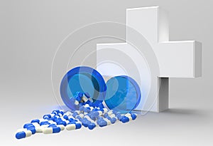 3d virtual medical symbol with capsule pills