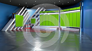 3D Virtual News Studio Background, 3d rendering