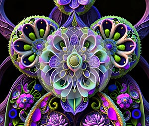 3D virtual purple flowers - AI generated art