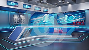 3D Virtual TV Studio News, Backdrop For TV Shows. TV On Wall.