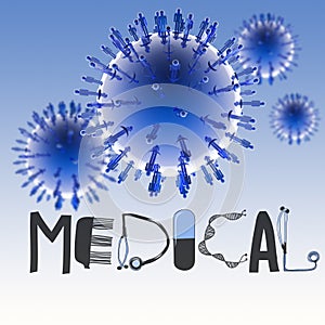 3d virtual virus symbol and text design MEDICAL