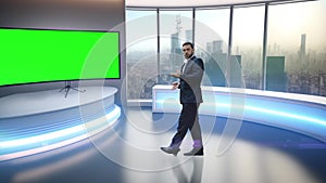 3d visualisation of TV studio where news anchor delivers the latest news