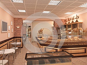 3D visualization of a bakery interior design