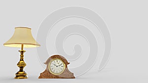 3d visualization of a clock and a lamp