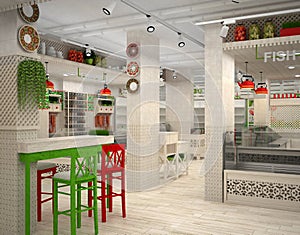 3d visualization of food store. The interior in Provence style