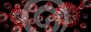 3D visualization groups of corona virus covid19 on black background