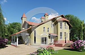 3D visualization. The house is in the background of a beautiful