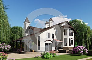 3D visualization. The house is in the background of a beautiful