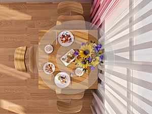 3D visualization of interior design kitchen in a studio apartment.