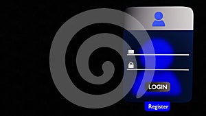 3d visualization Login form page. animated registration window