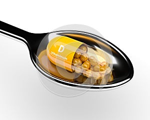 3d vitamin D pill on spoon over white