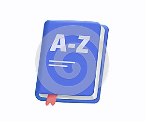 3D Vocabulary open book, dictionary. E-learning and education, learning language courses concept. 3d vector icon.