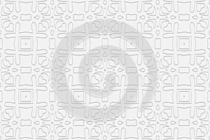3d volumetric convex geometric white background. Eastern Islamic, Moroccan style. Ornament with ethnic relief pattern. Elegant wal