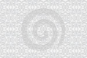 3d volumetric convex geometric white background. Ethnic embossed figured decorative ornament based on traditional Islamic pattern.