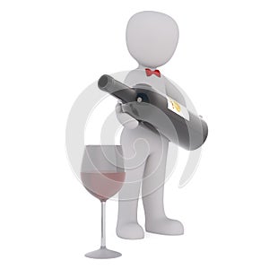 3d waiter pouring red wine into a stemmed glass