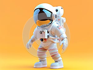 3d walking astronaut in white space suit and helmet