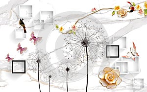 3D wallpaper design with florals for photomural background