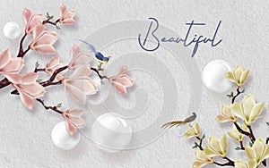 3D wallpaper design with florals for photomural background